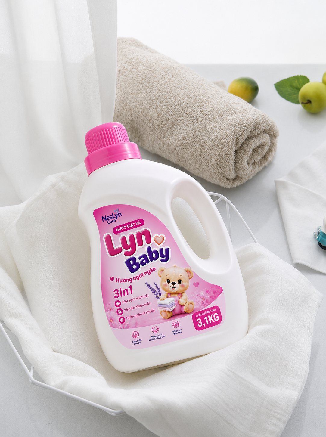 Nước giặt xả Lyn Baby 3in1 dành cho quần áo trẻ nhỏ